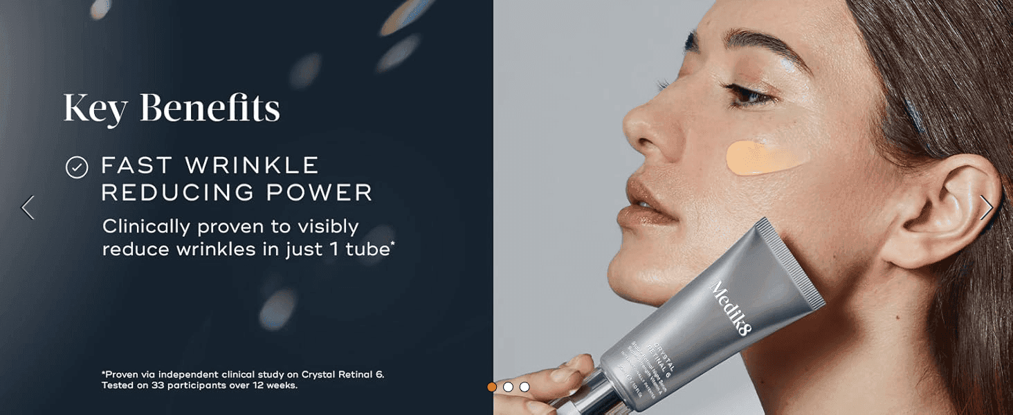 Highlights the product's clinically proven wrinkle-reducing power to reassure shoppers of visible results.
