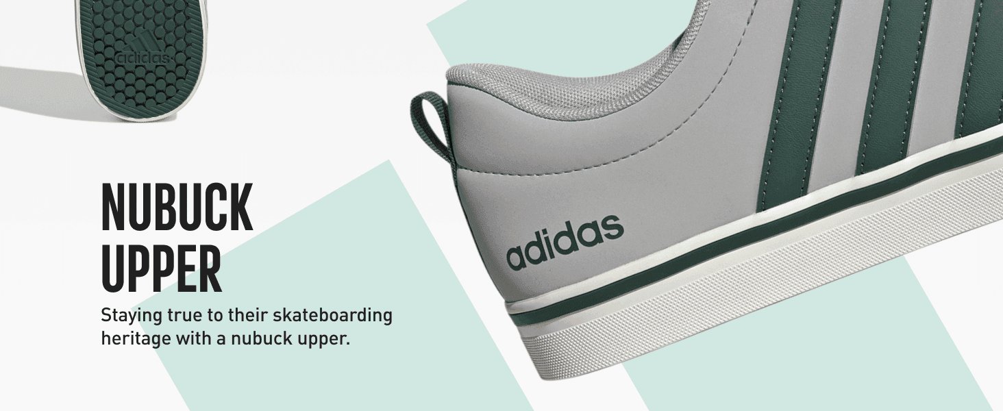 Highlights the nubuck upper material as a nod to the shoe's skateboarding heritage.