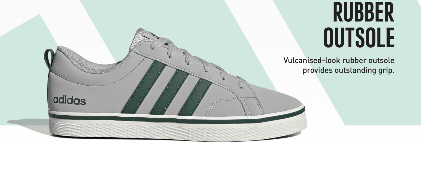 Highlights the vulcanised-look rubber outsole as delivering outstanding grip.