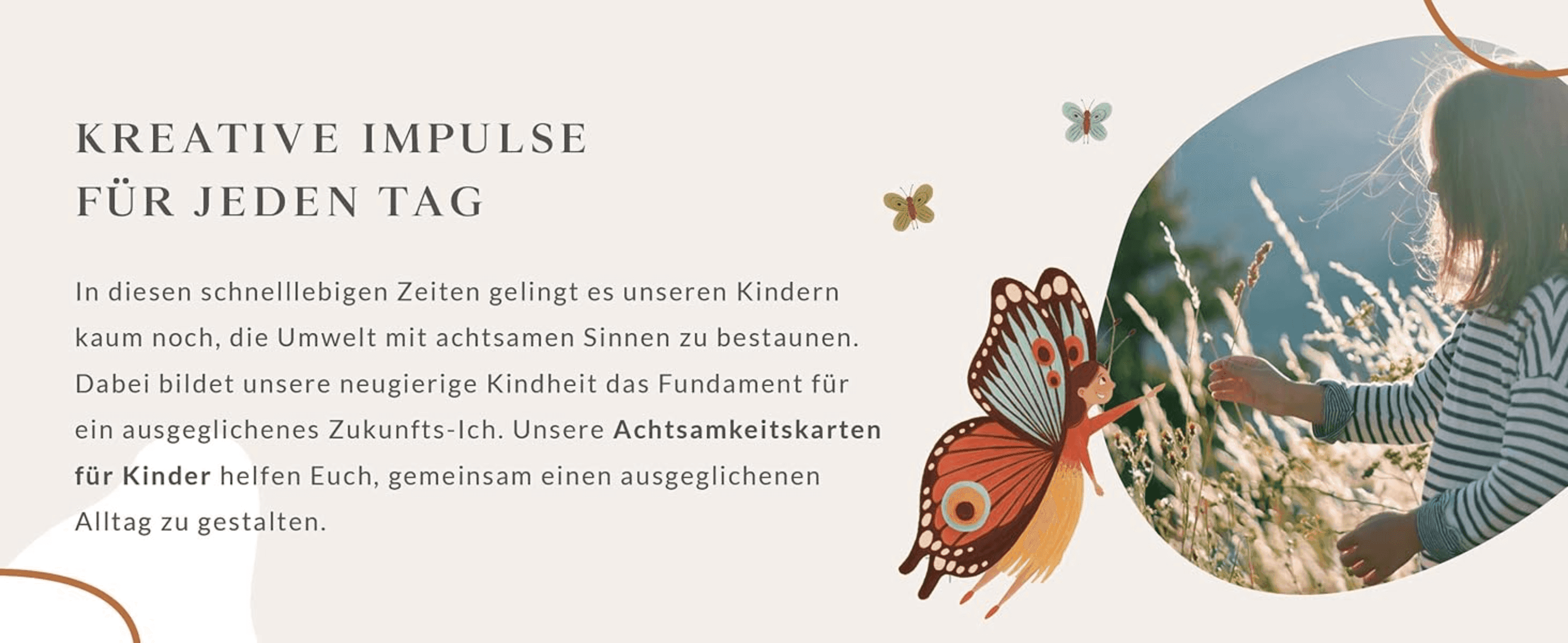 Uses an emotional lifestyle scene of a child in nature to reinforce the cards' role in building daily mindfulness habits.