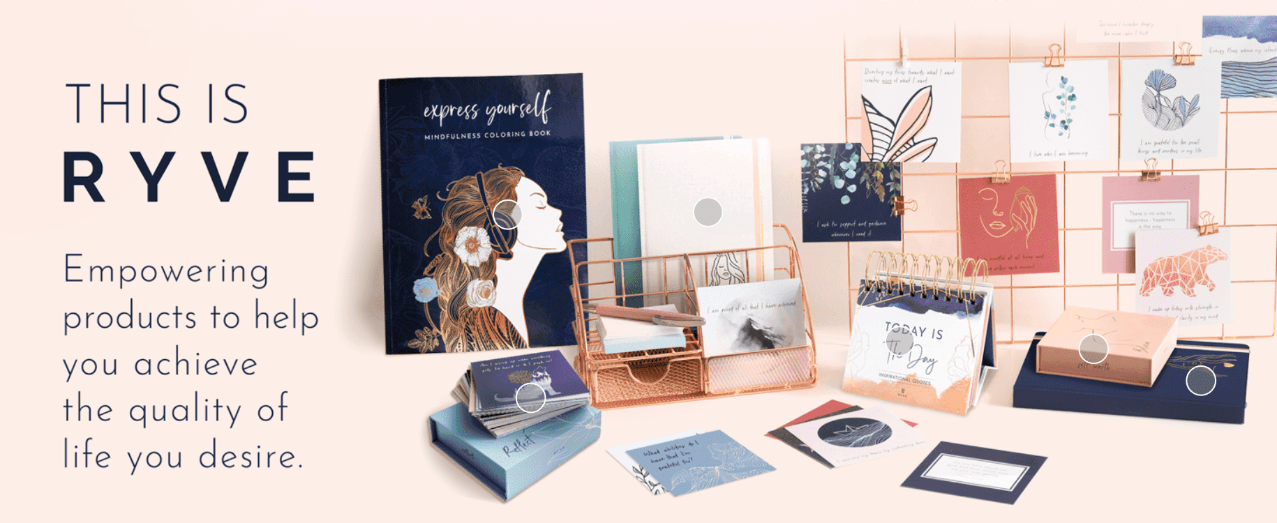 Showcases the full range of RYVE lifestyle products to reinforce the brand's mission of empowering self-care.