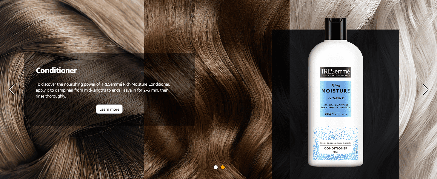 Presents the Rich Moisture Conditioner with a short usage tip, so shoppers see how to get nourished hair.