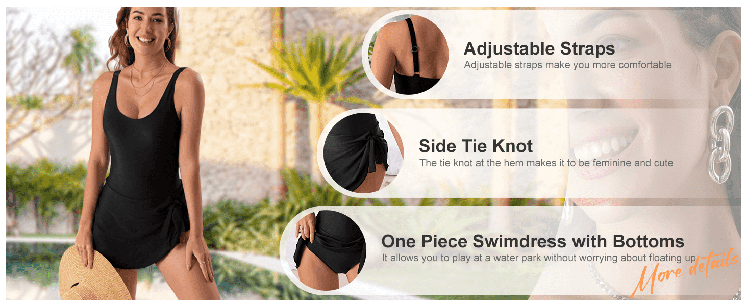 Points out three distinct construction details with zoom callouts to reassure shoppers on fit, comfort and coverage.