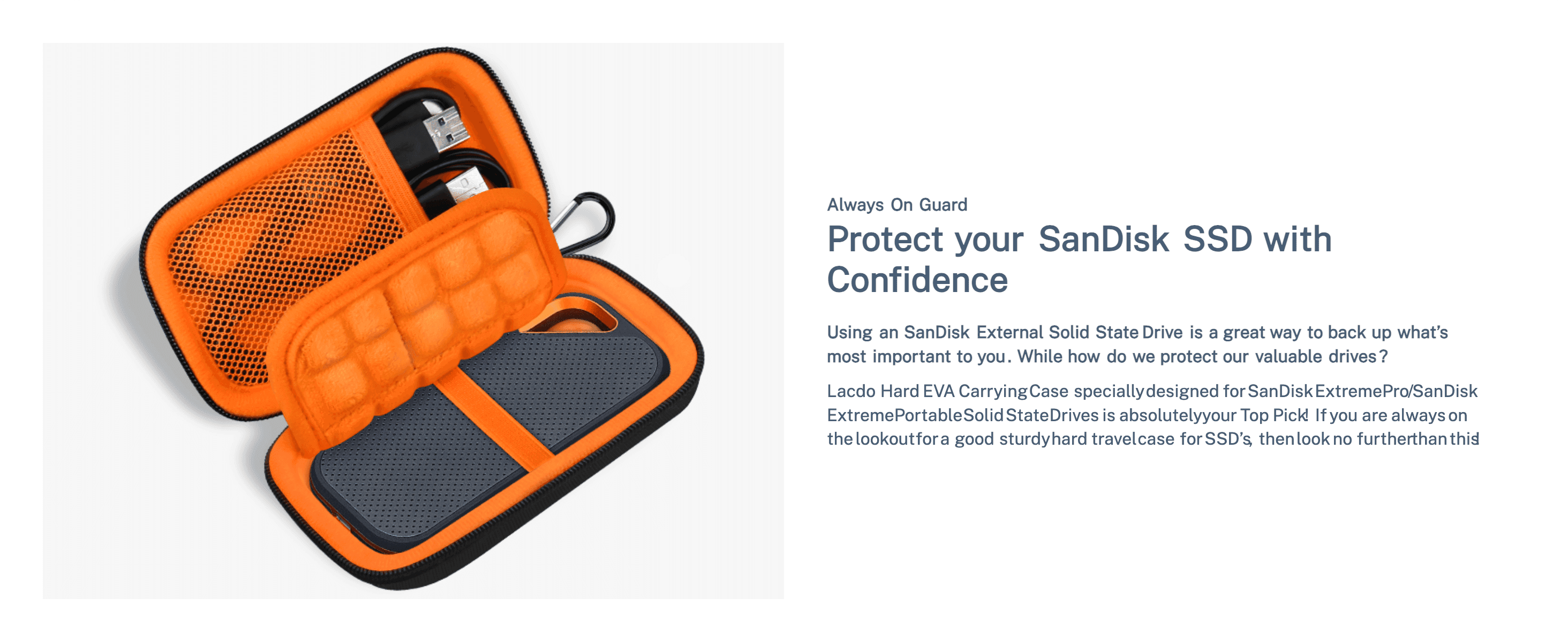 Reassures shoppers that the hard case keeps their valuable SanDisk SSD protected during travel and storage.