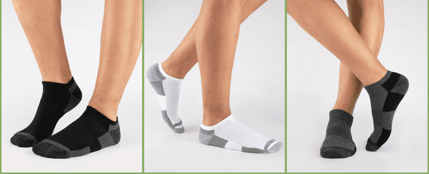 Shows the socks worn in real, everyday settings to help shoppers picture the fit and look on foot.