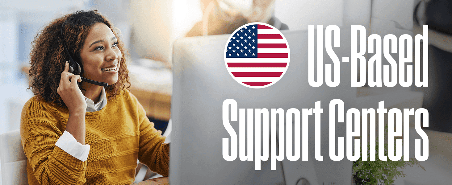 Reassures shoppers that customer support is staffed domestically, building trust in post-purchase service.