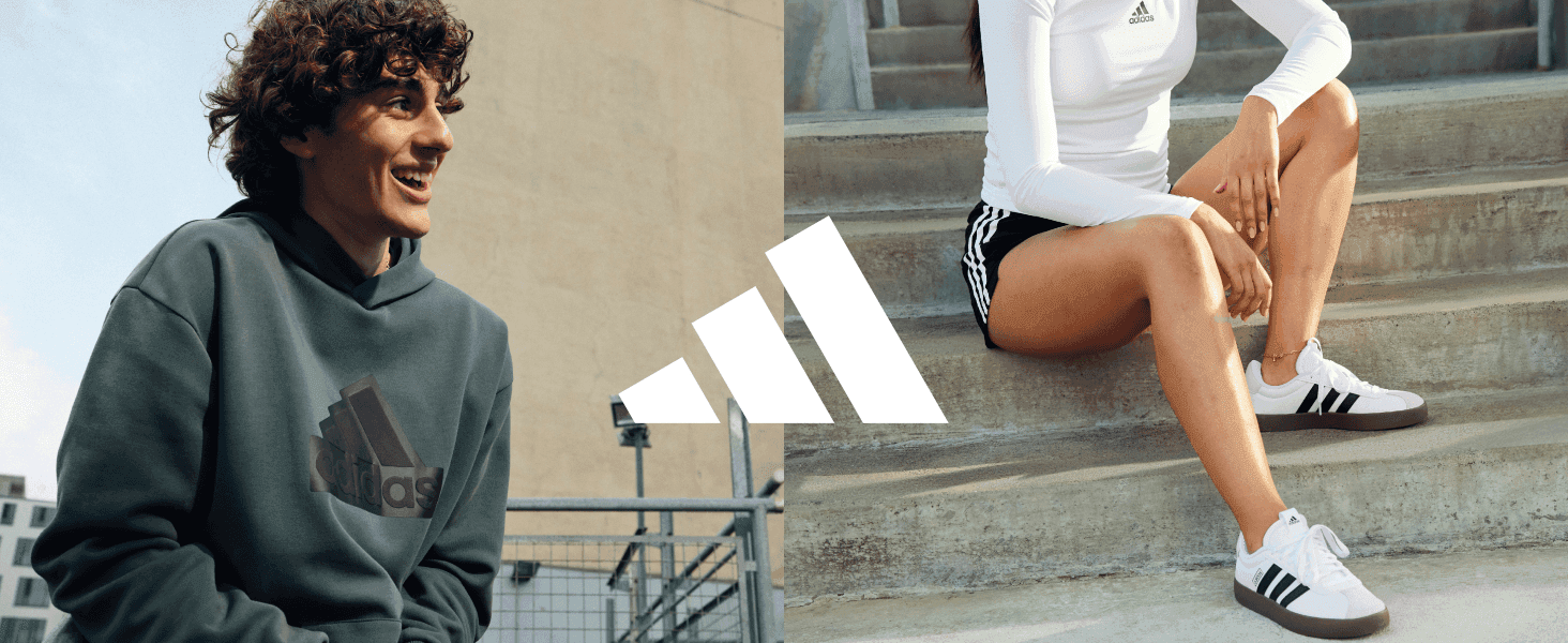 Shows the shoes being worn in two everyday lifestyle settings to build aspirational brand appeal.