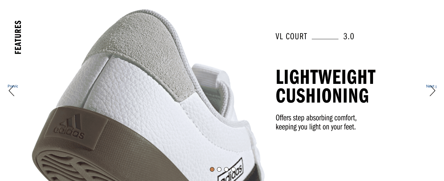 Highlights the shoe's cushioned heel as a comfort benefit that keeps the wearer light on their feet.