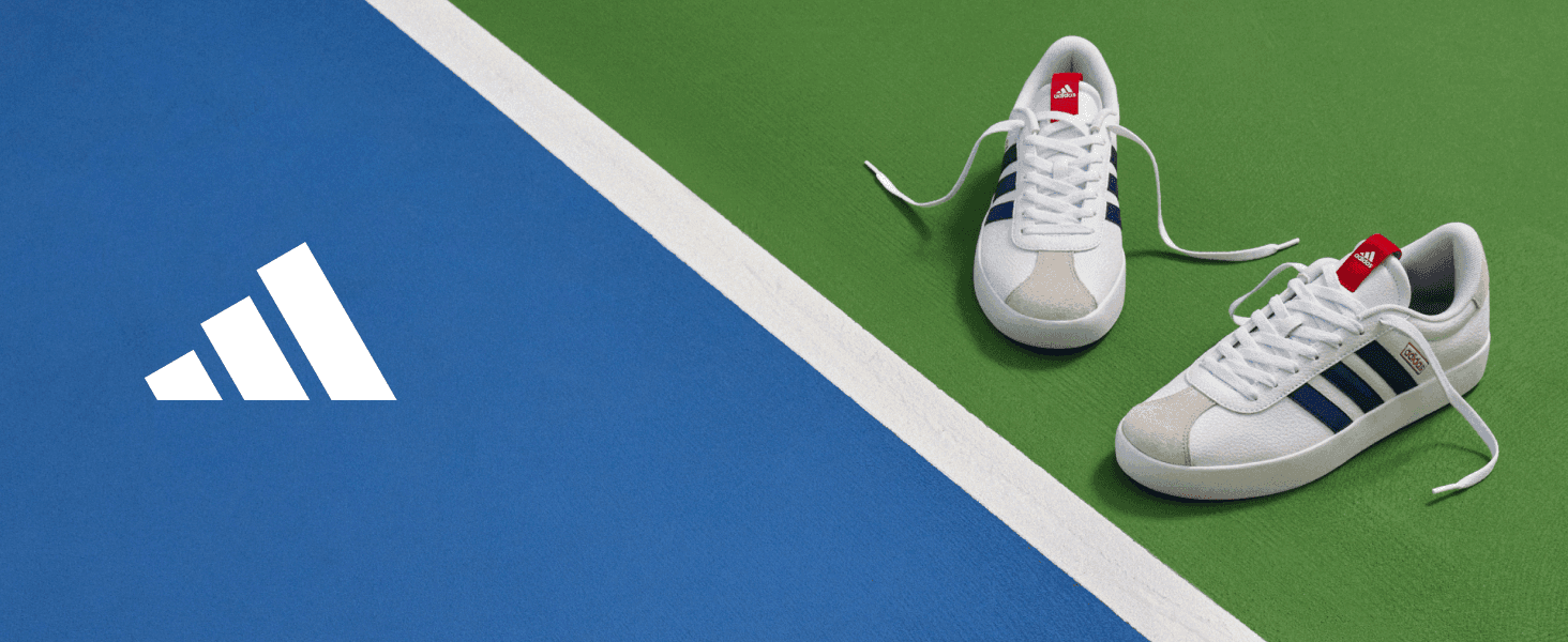 Shows the shoes in a real tennis court setting to help shoppers picture them in use.