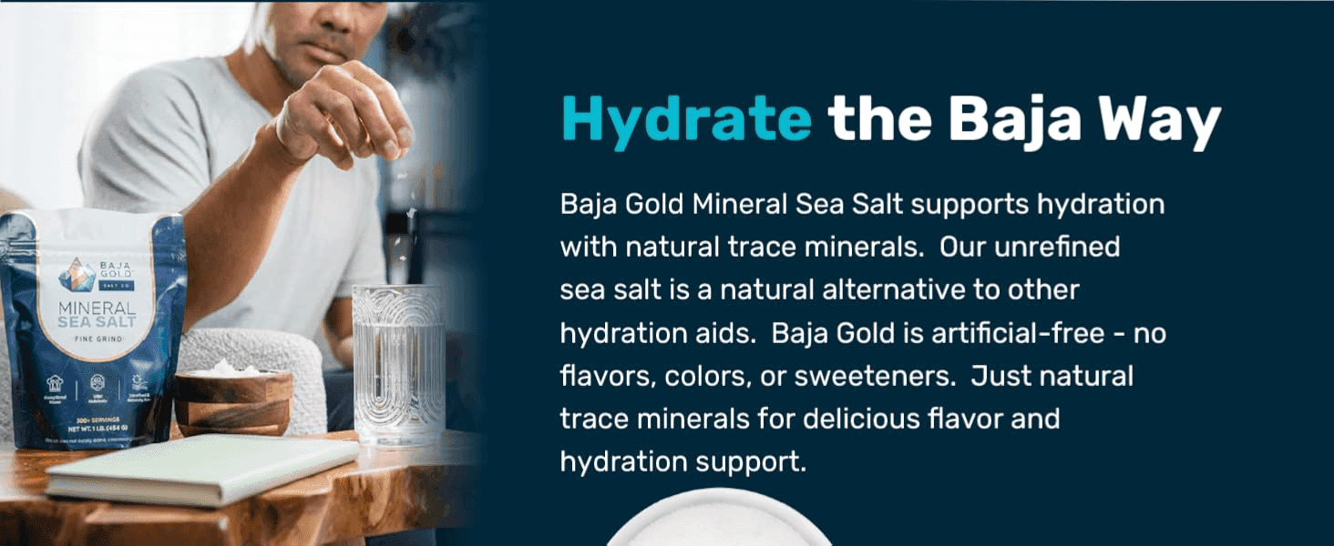 Explains that the unrefined sea salt supports hydration with natural minerals and no artificial additives.