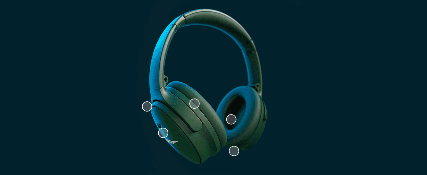 Marks points on the headphones that shoppers can explore to learn about the physical controls and parts.