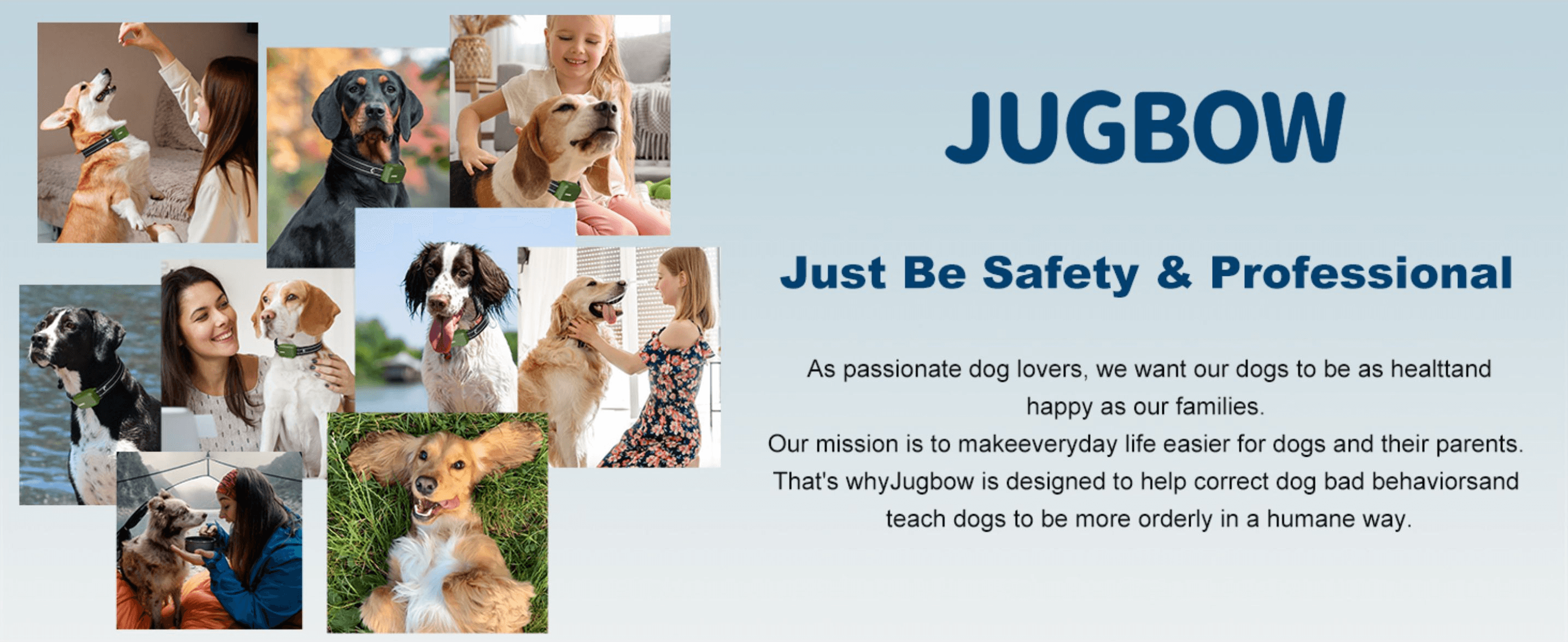 Introduces the Jugbow brand and its mission to make dog training safer and easier, building emotional trust with shoppers.