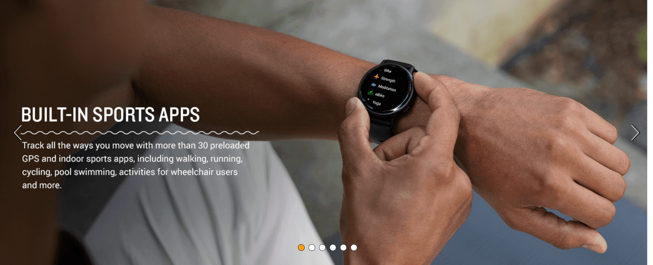 Communicates the versatility of over 30 preloaded sports apps so shoppers see the watch fits many activities and lifestyles.