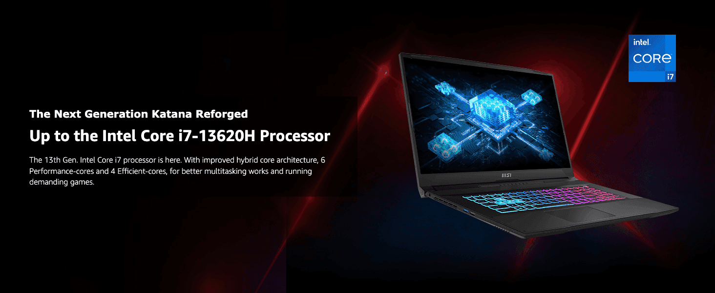 Highlights the upgraded Intel Core i7-13620H processor and its improved multitasking and gaming performance.