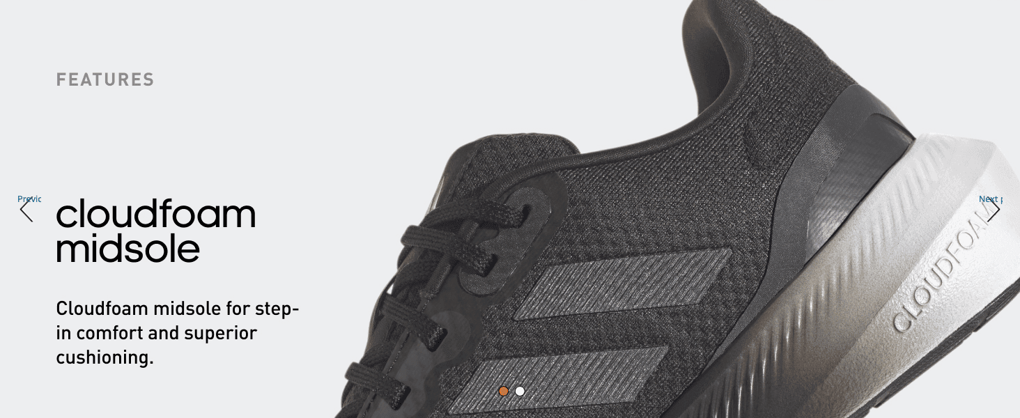Highlights the Cloudfoam midsole technology as the source of step-in comfort and cushioning.