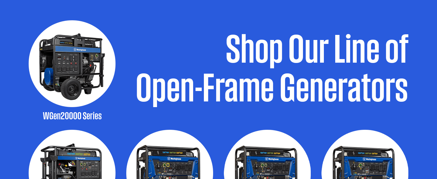 Introduces the brand's open-frame generator lineup to help shoppers see other model options in the series.