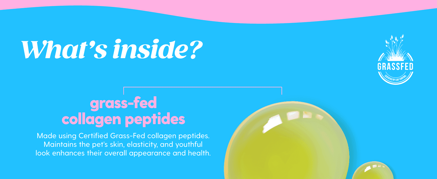 Highlights the certified grass-fed collagen peptide as the core ingredient behind the product's benefits.
