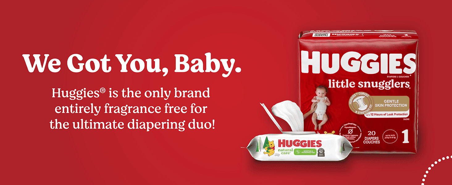 Positions the brand as the only fully fragrance-free diaper and wipes pairing to build trust. Reassures parents with sensitive-skin concerns that the products are fragrance free.