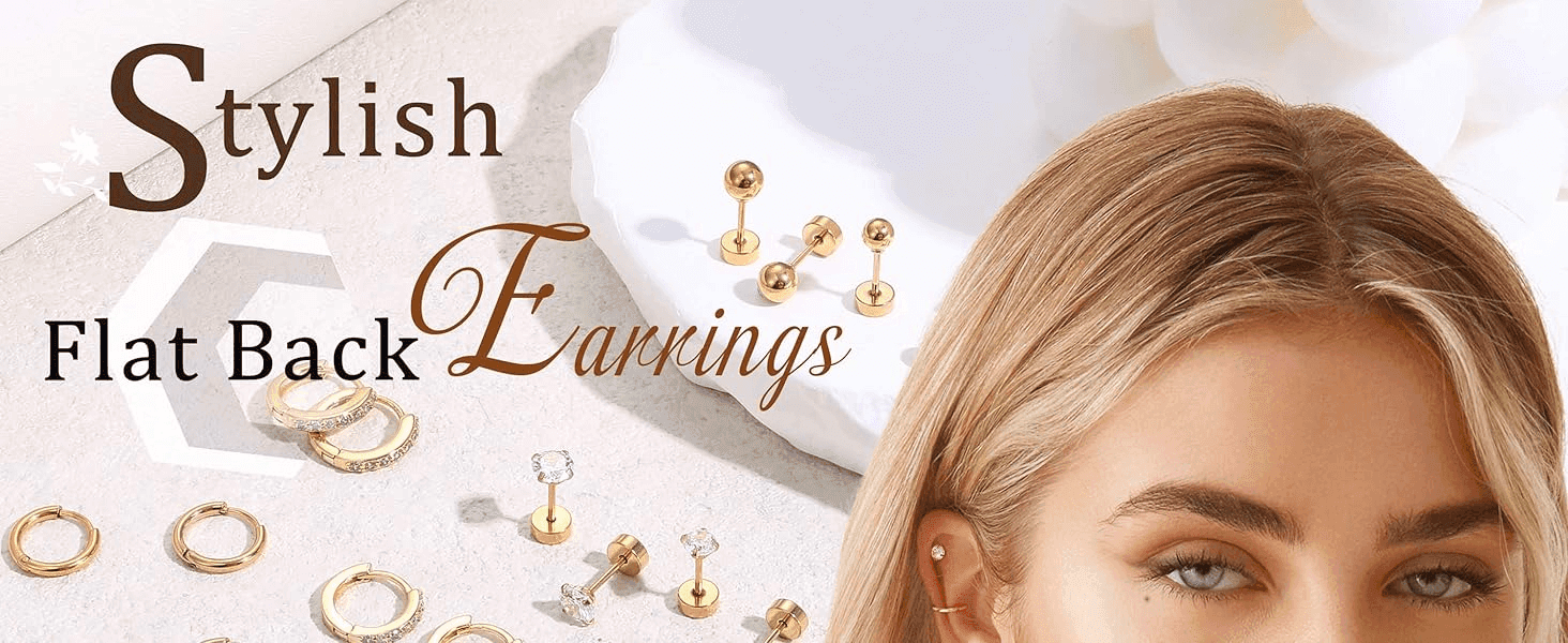 Introduces the flat back earrings line with a stylized headline and lifestyle imagery to set the tone for the module set.
