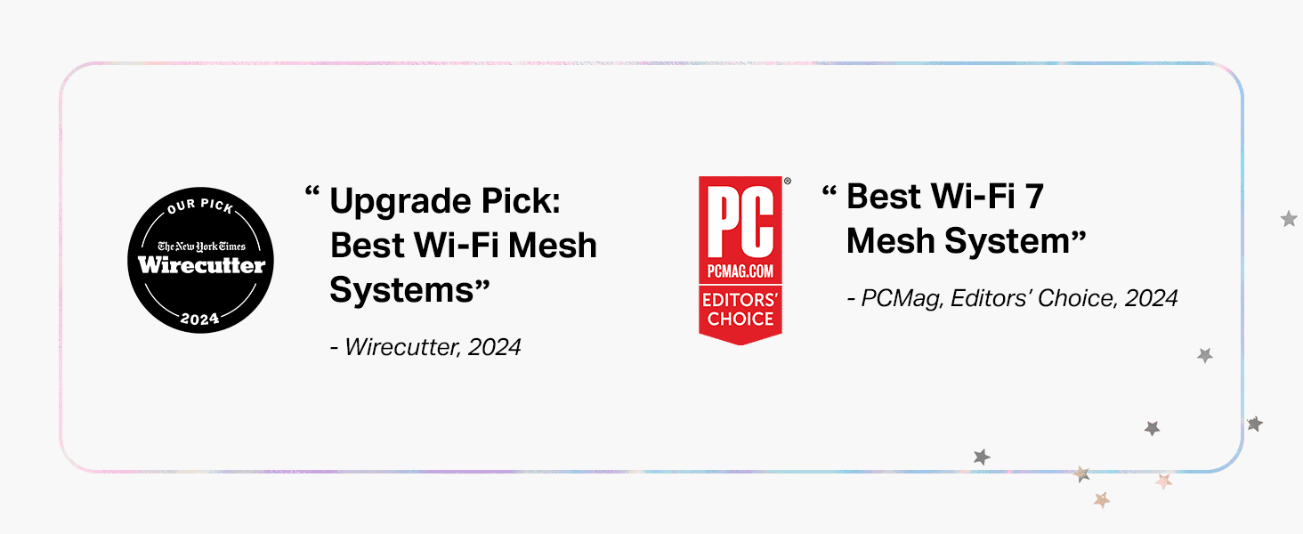 Shows Wirecutter and PCMag Editors' Choice recognition as third-party proof that the mesh system is a top pick.