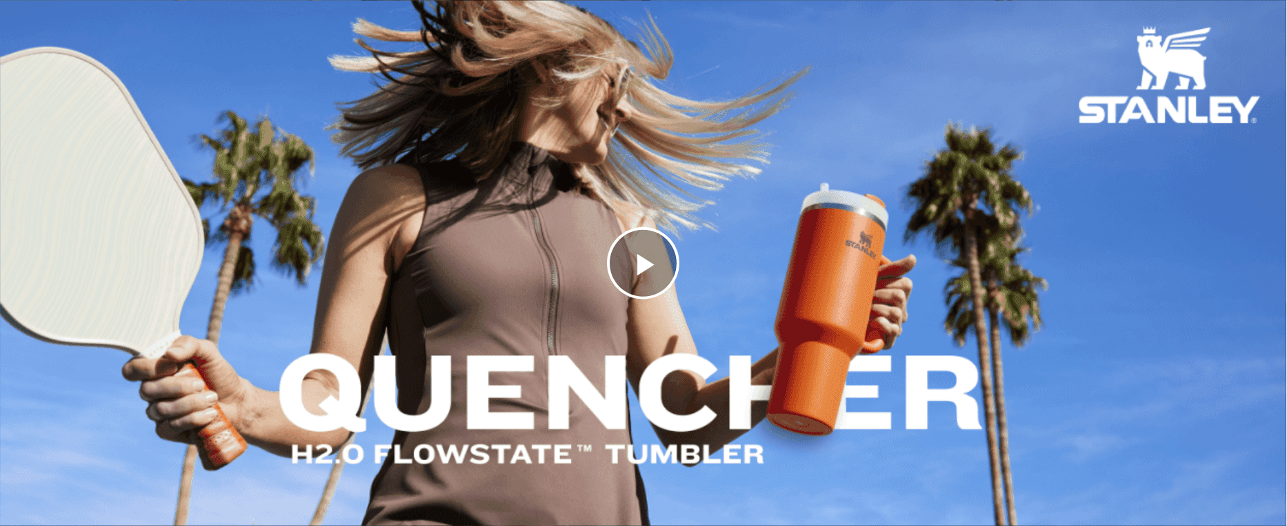 Opens with a brand hero video that puts the Stanley Quencher in an active, fun setting to build brand appeal. Shows the tumbler in use in an outdoor, active scene so shoppers connect it with their…