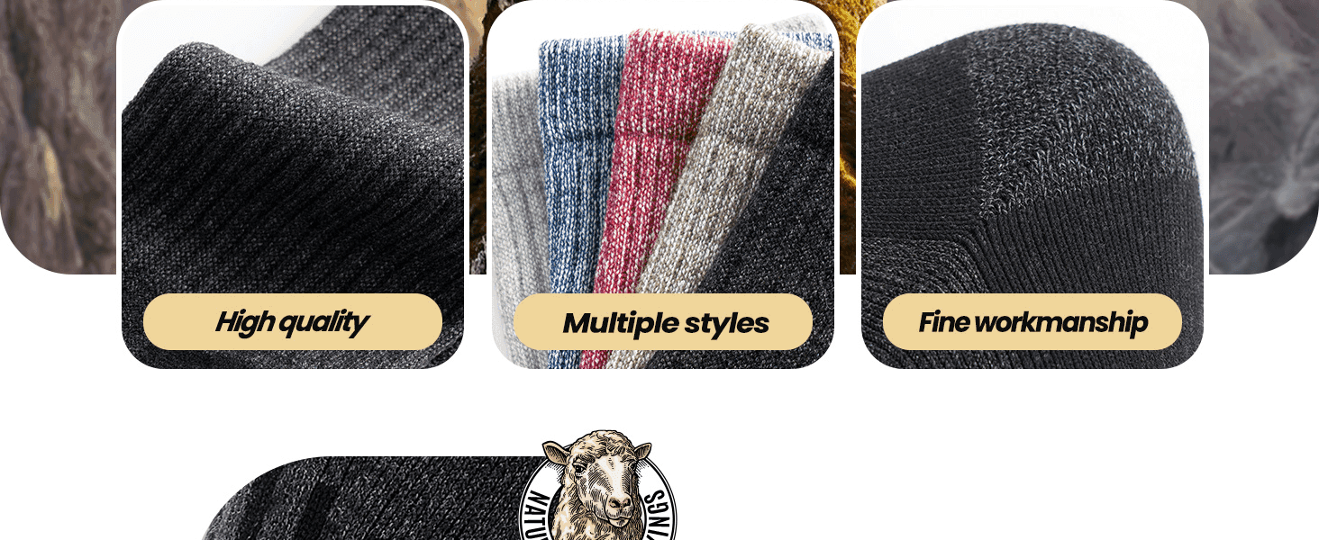 Highlights three distinct product strengths - fabric quality, style variety, and craftsmanship - in a segmented close-up layout.