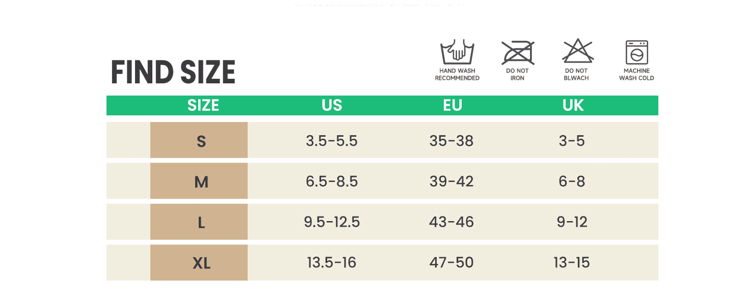 Helps shoppers pick the correct size using a US/EU/UK conversion table plus wash care icons.