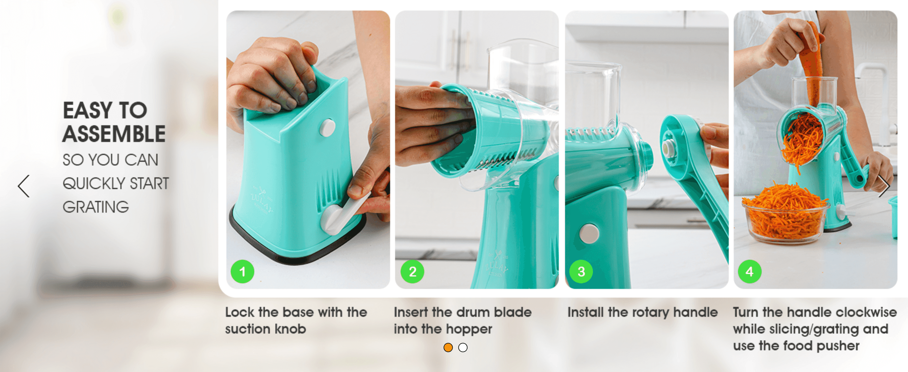 Walks shoppers through quick, easy assembly to reassure them the product is simple to set up and start using.