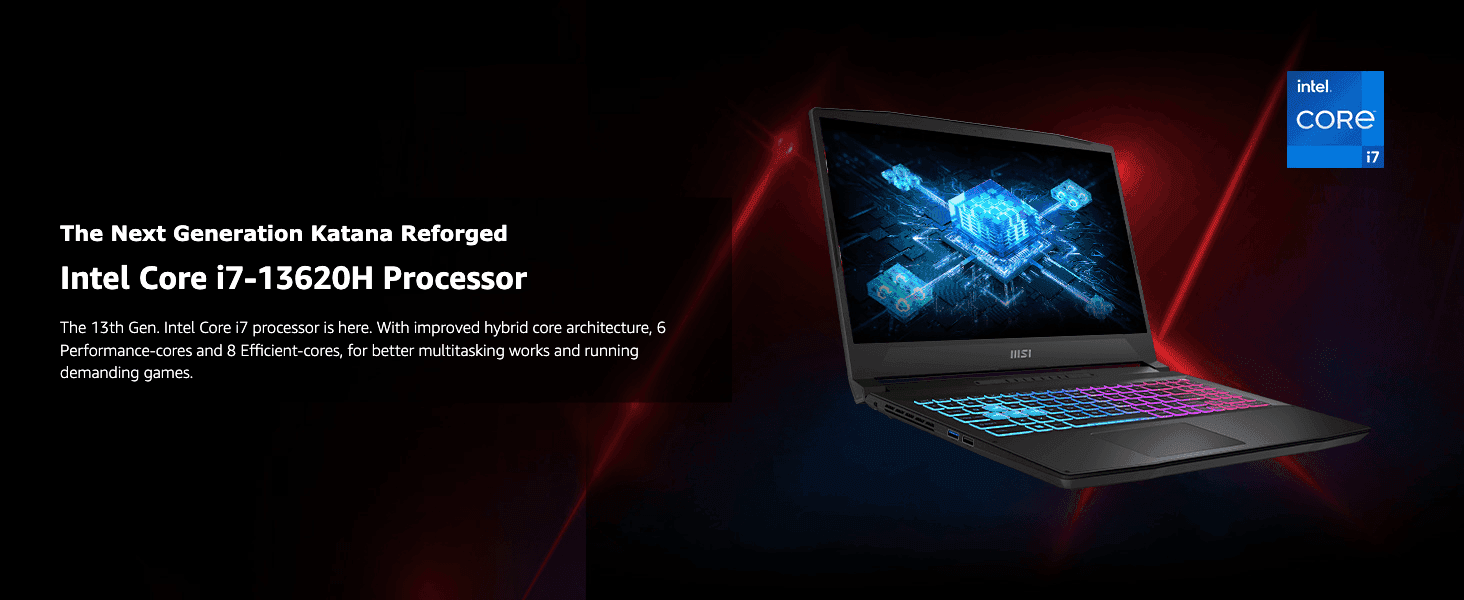 Shows the 13th Gen Intel Core i7 hybrid-core processor to reassure shoppers of smooth multitasking and gaming performance.
