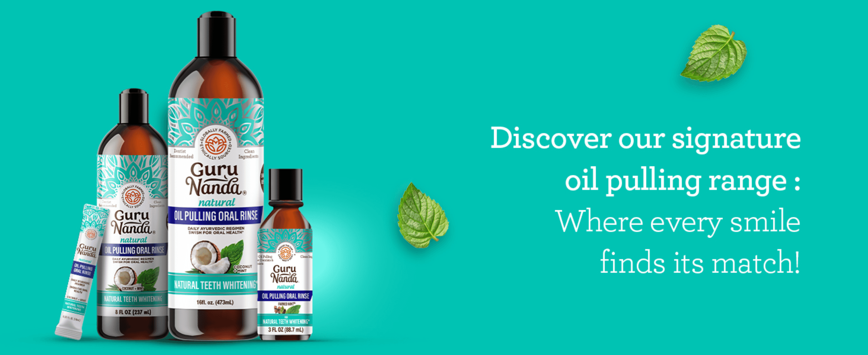 Presents the full oil pulling lineup in different sizes and formats, helping shoppers find the right option from the brand.