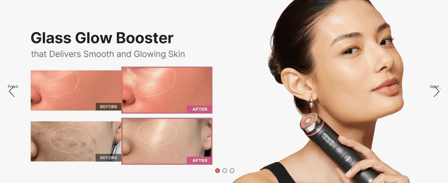 Proves the device's effectiveness by showing visibly smoother, more even skin in before and after close-ups.