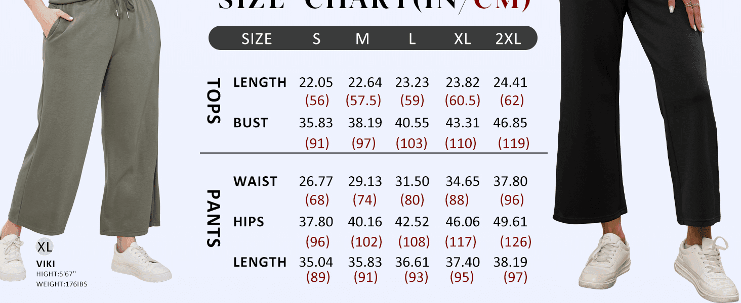 Gives shoppers exact top and pant measurements by size to help them pick the right fit.