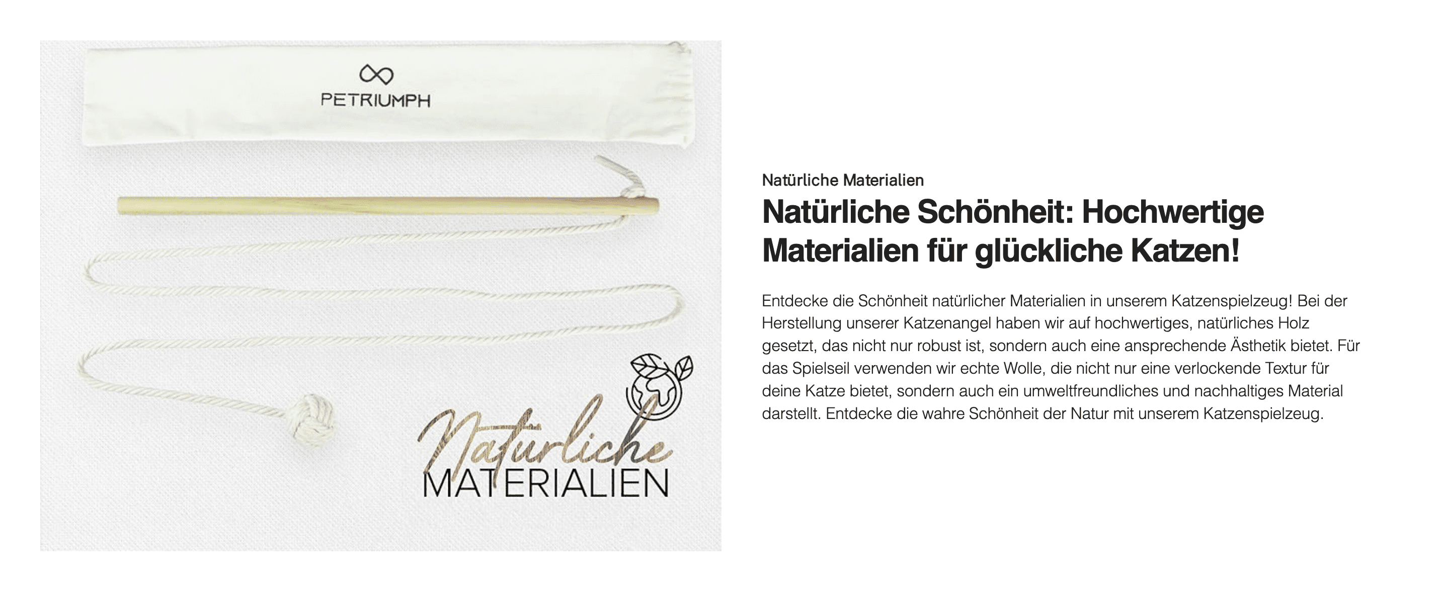 Highlights the use of natural wool and wood materials to reassure shoppers of quality and eco-friendliness.