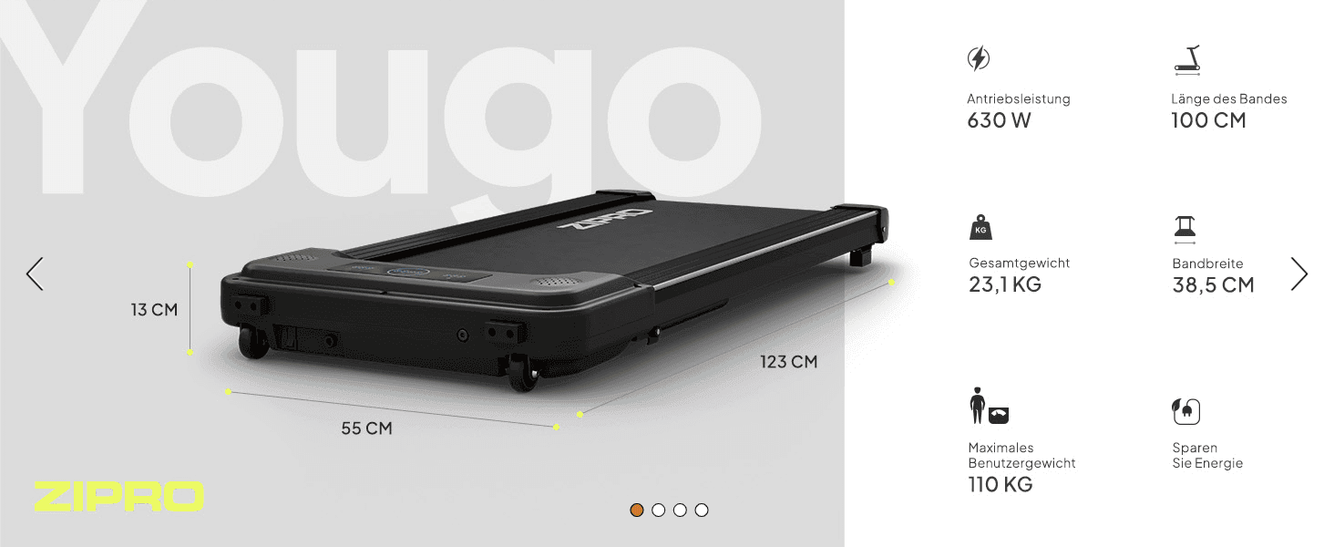 Gives exact height, width and length measurements so shoppers can confirm the treadmill fits their space. Summarizes key technical specs in an icon grid to help shoppers compare performance at a…