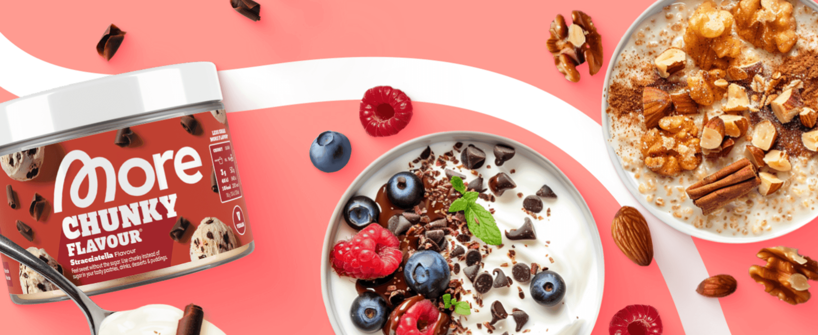 Shows the product tin alongside an appetizing dessert scene to build an aspirational, lifestyle association with the brand.