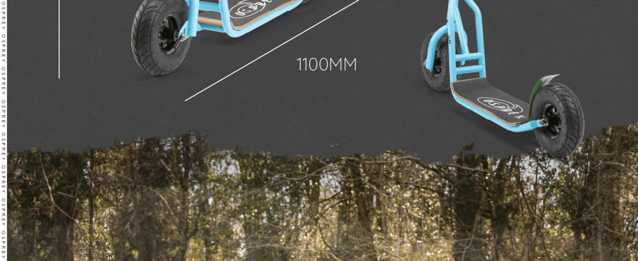 Shows the scooter's wheelbase dimension to help buyers understand its physical scale.