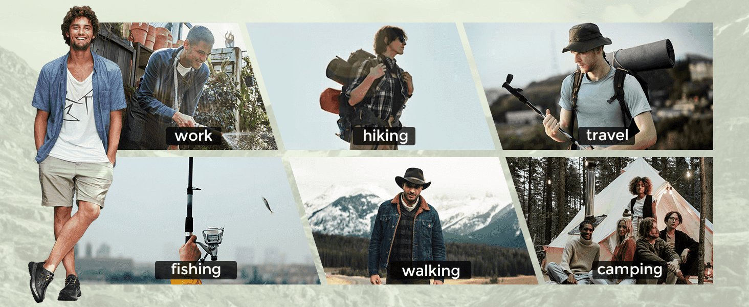 Shows the shoes suit six different activities and settings, reassuring shoppers of the product's versatility.