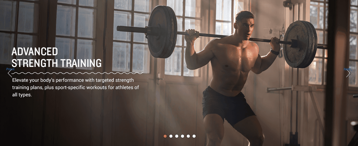 Highlights guided strength training and sport-specific workout plans to show the watch supports serious athletic training.