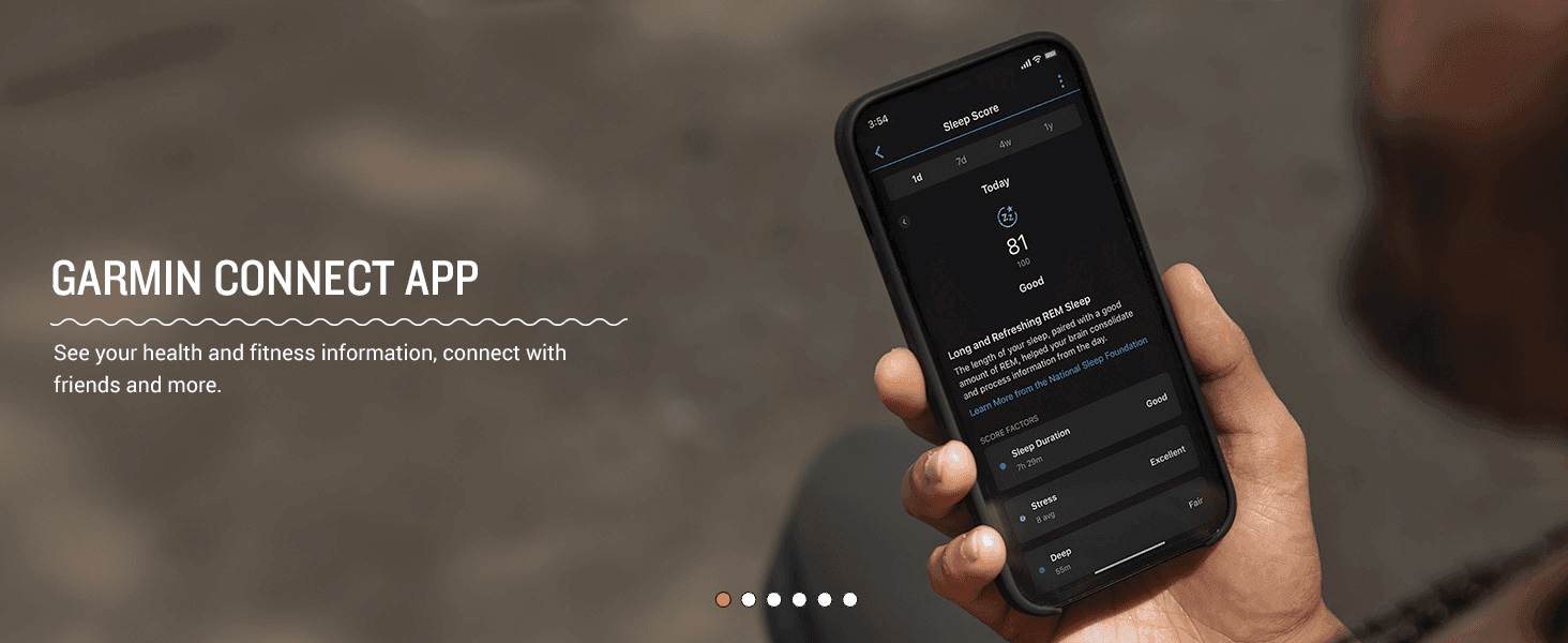 Shows the companion app tracking sleep and health data to reinforce the connected ecosystem benefit.