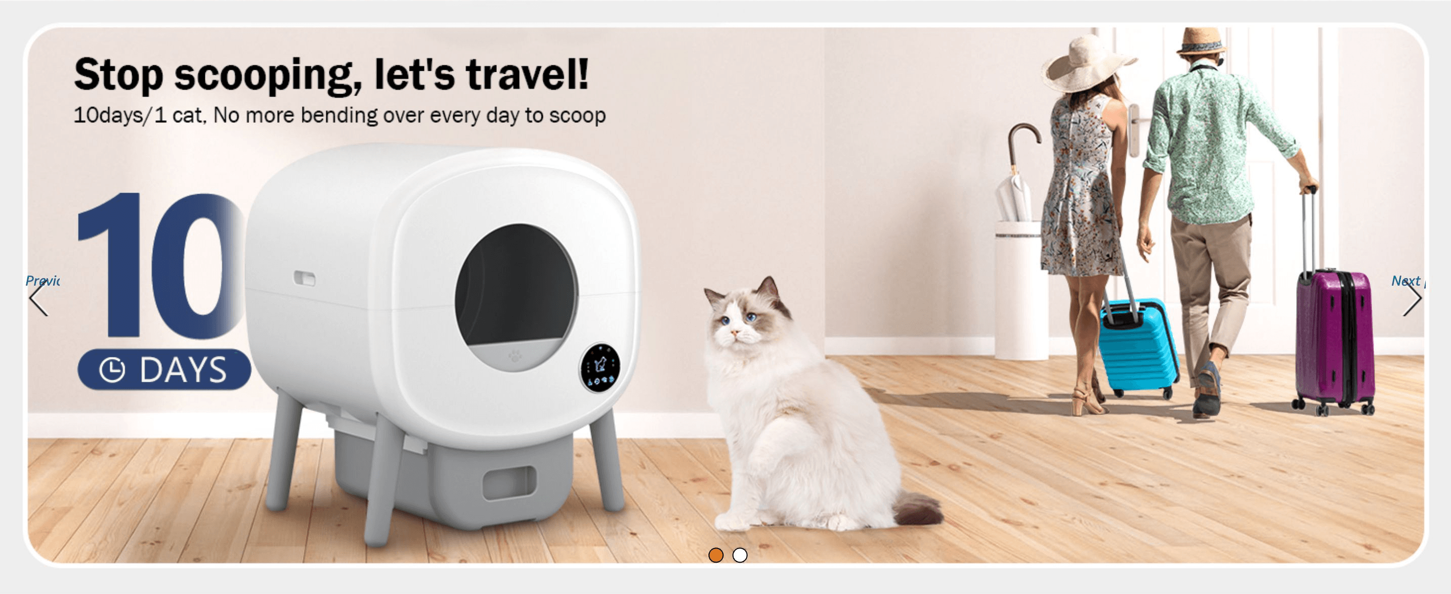 Emphasizes that one cat only needs the box emptied every 10 days, reducing maintenance effort. Reassures shoppers they can travel without worrying about litter box upkeep.