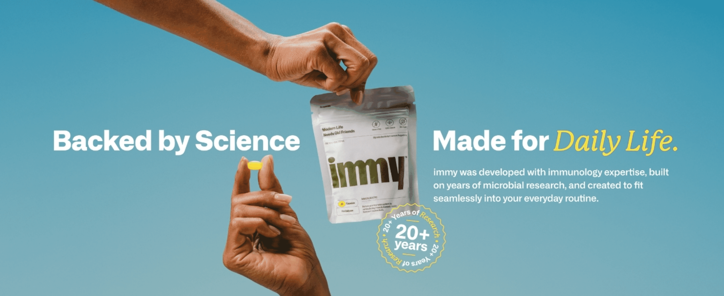 Builds trust by emphasizing the brand's scientific credibility and 20+ years of research behind the product.
