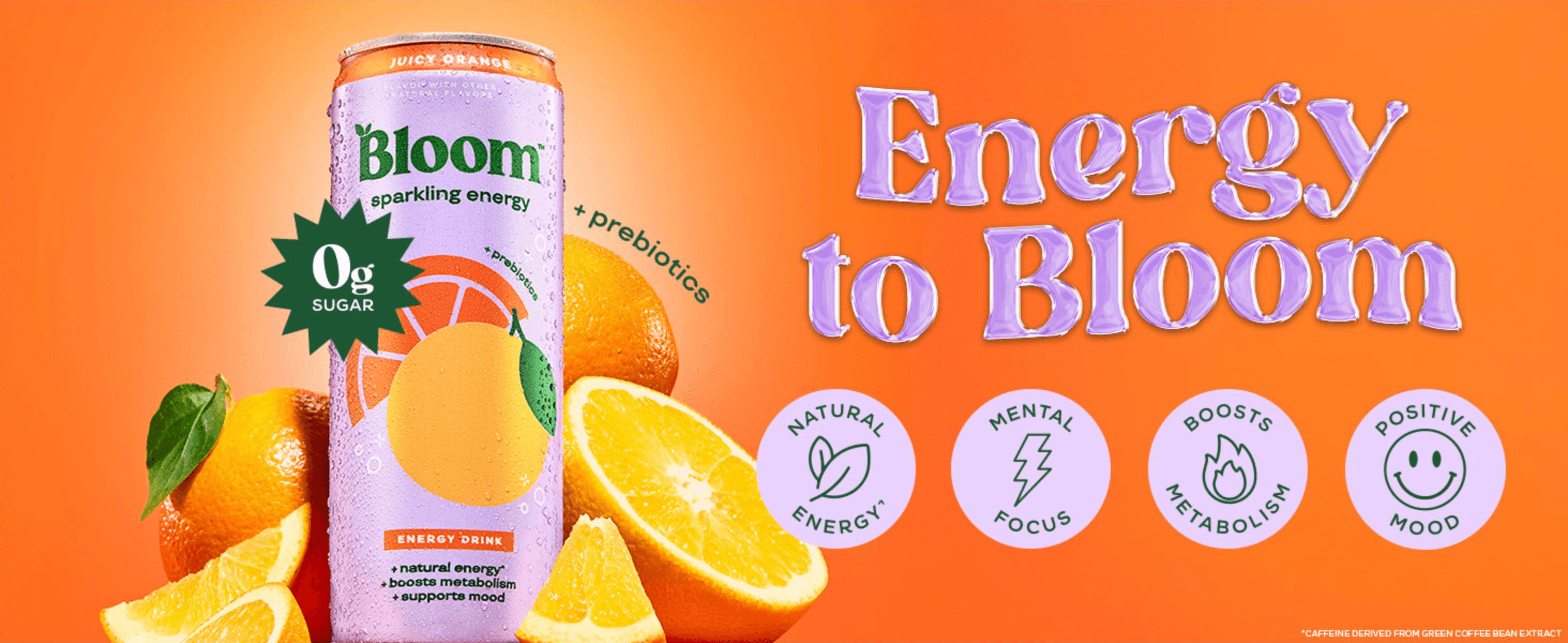 Communicates four distinct product benefits - natural energy, mental focus, metabolism boost, and mood support - in one scannable icon layout.