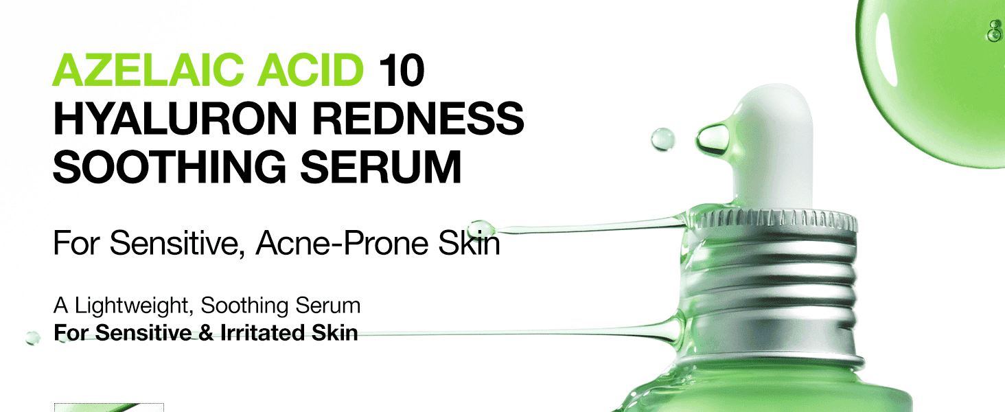 Introduces the serum and its core benefit of soothing redness for sensitive, acne-prone skin.