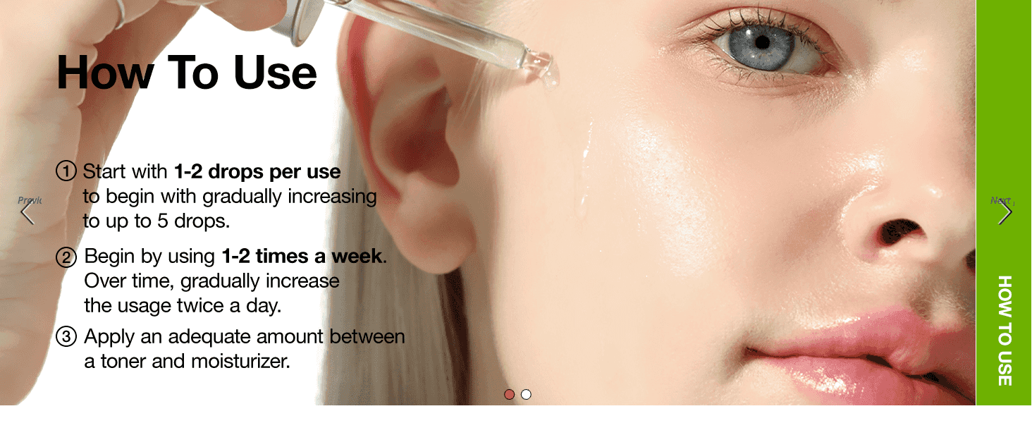 Walks shoppers through how much serum to use and how often, reducing uncertainty about correct application.