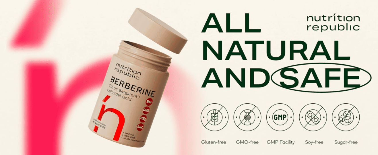 Reassures shoppers the supplement is natural and safe by highlighting gluten-free, GMO-free, GMP, soy-free and sugar-free credentials. Communicates a single core promise that the product is all…