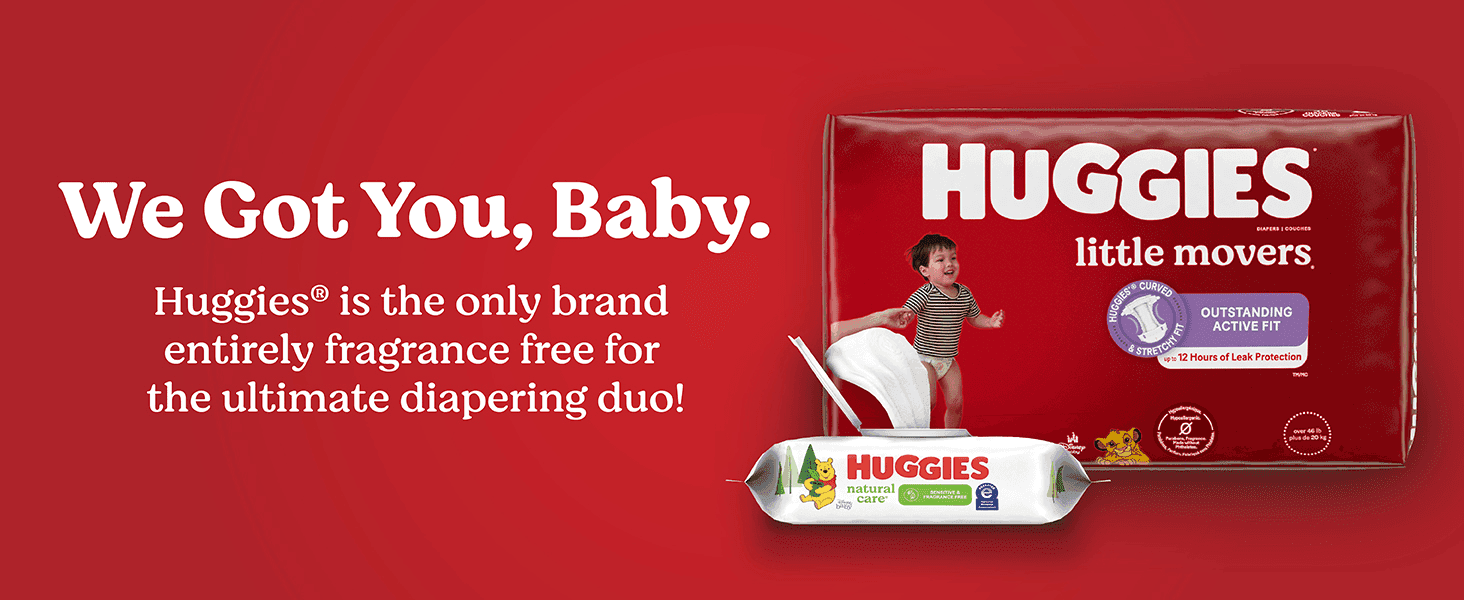 Reassures parents that Huggies diapers and wipes are entirely fragrance-free, positioning the pairing as a gentle, complete diapering solution.