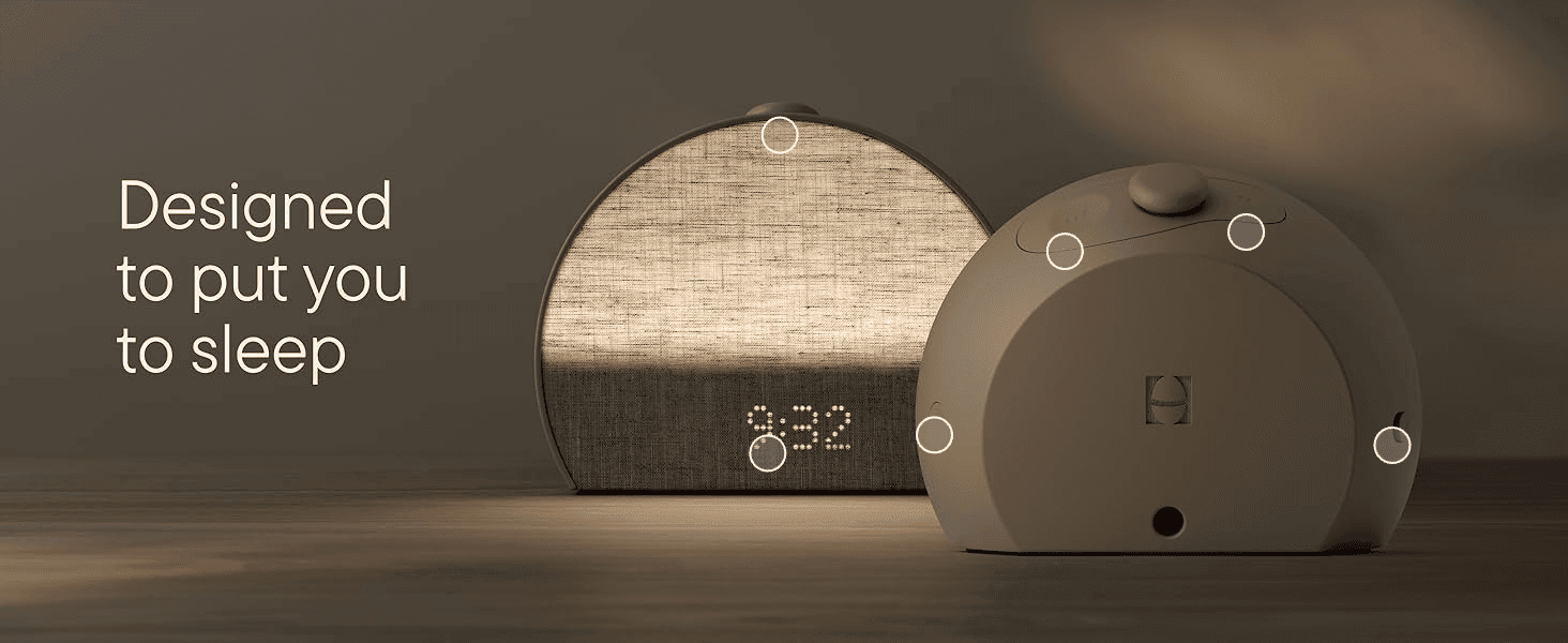 Points out the physical buttons, dial, and light components across two product views to show shoppers how the device is built and controlled. Highlights several distinct control features on the…