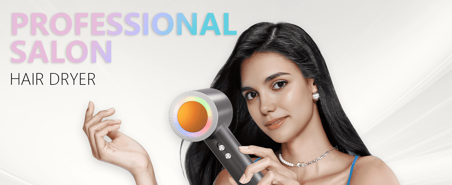 Introduces the product as a professional salon-quality hair dryer to establish premium positioning before feature details follow.