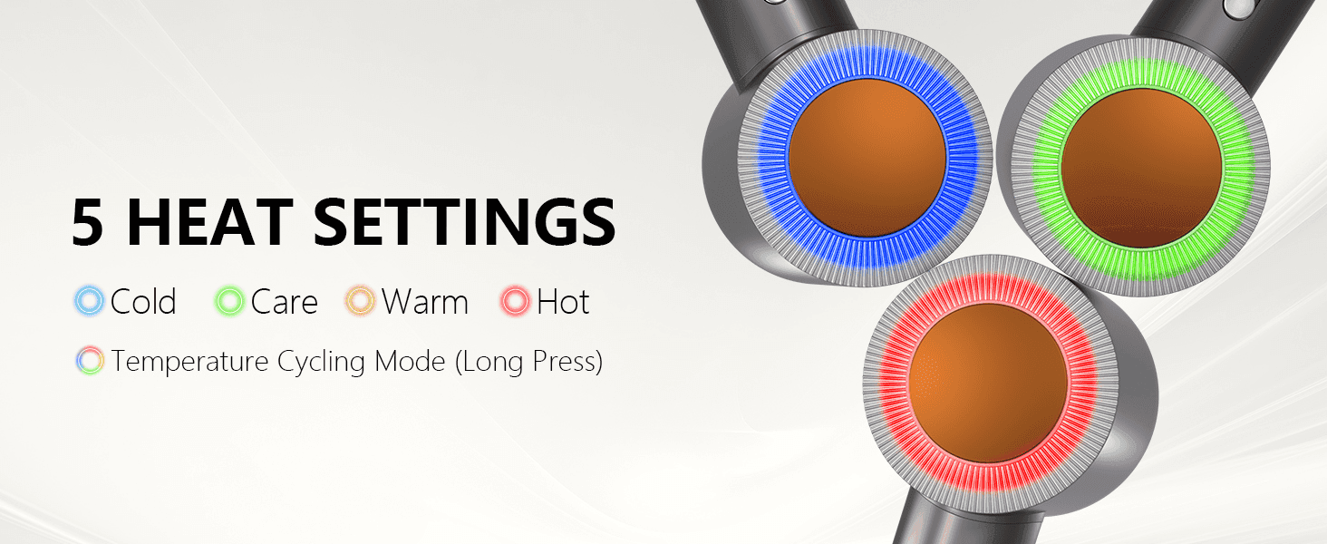 Shows the range of heat settings available so shoppers know the dryer offers precise, customizable temperature control.