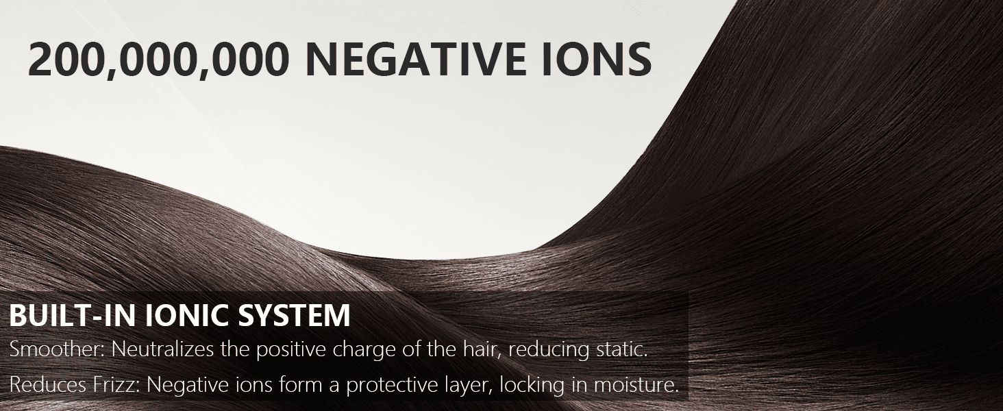 Uses a bold performance stat to prove the built-in ionic system reduces static and frizz for smoother, shinier hair. Uses a bold performance stat to prove the built-in ionic system reduces static…